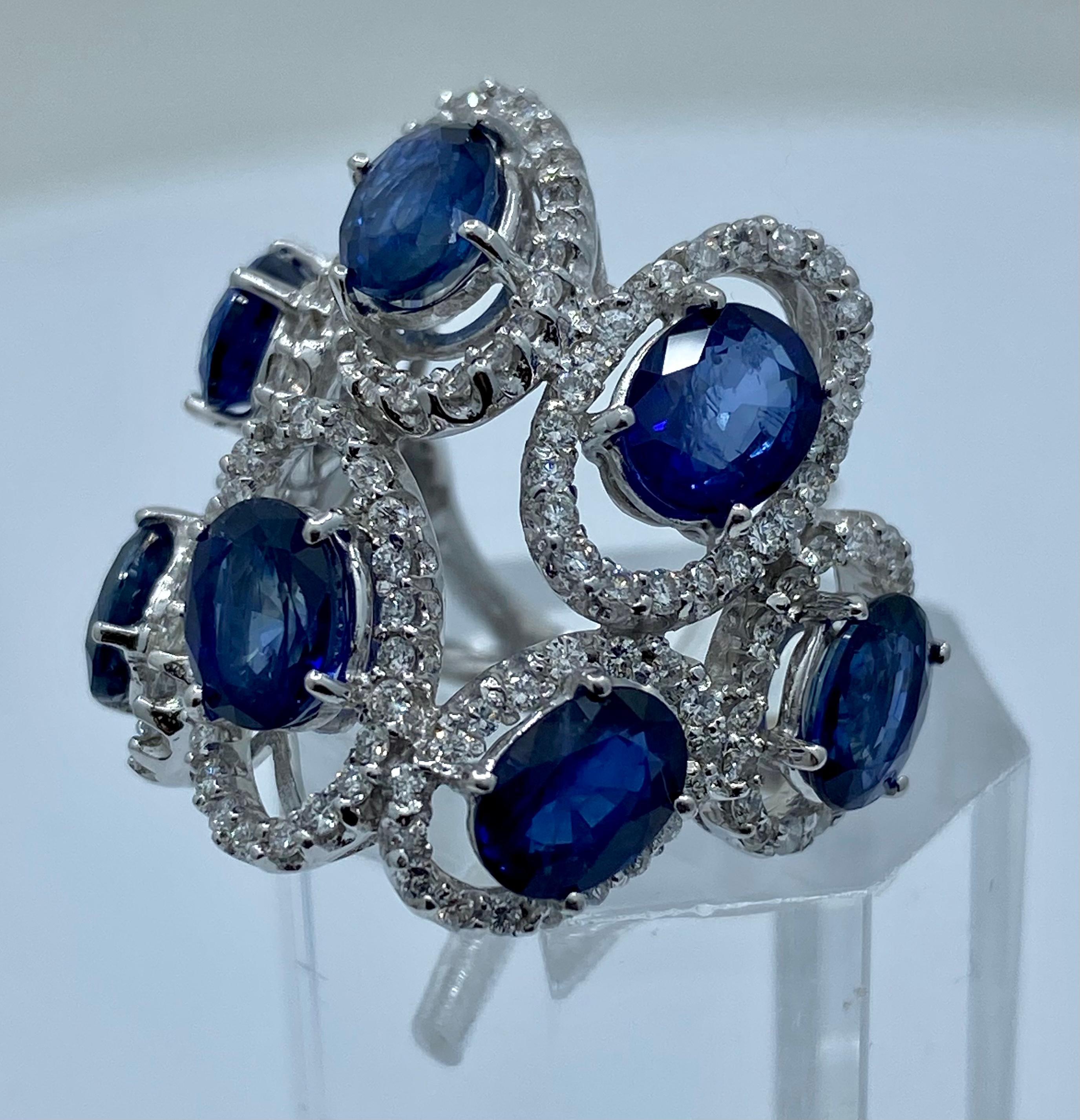 11.26 Carat Natural Blue Sapphire and Diamond White Gold Cocktail Ring 3