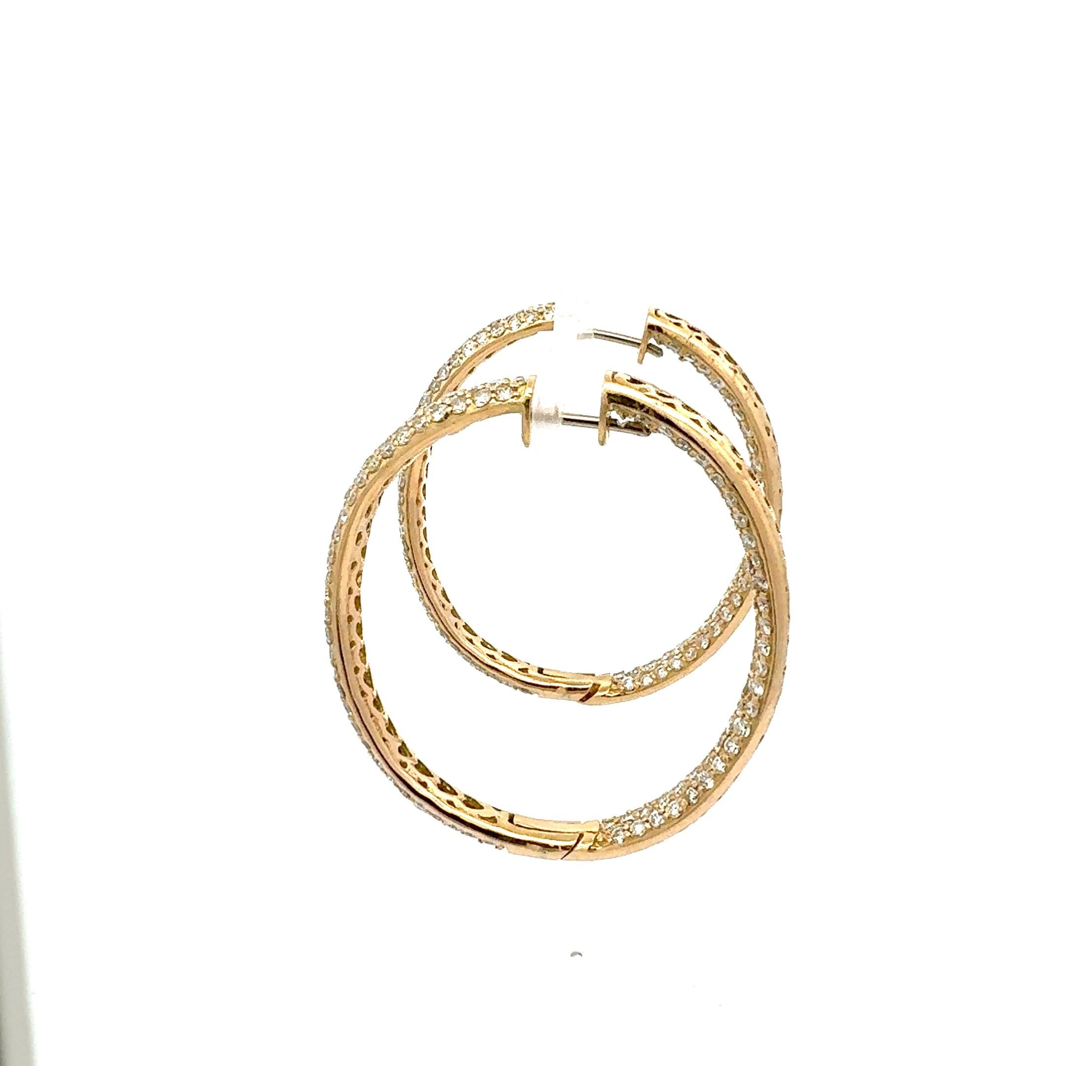 Taille brillant Créoles en or jaune 18 carats avec diamants ronds brillants de 11,26 carats H VS1 en vente
