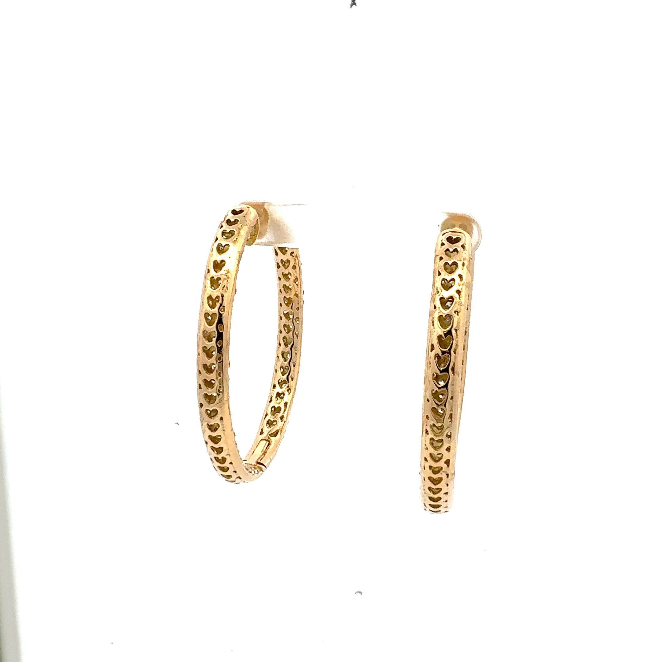 Créoles en or jaune 18 carats avec diamants ronds brillants de 11,26 carats H VS1 Neuf - En vente à New York, NY