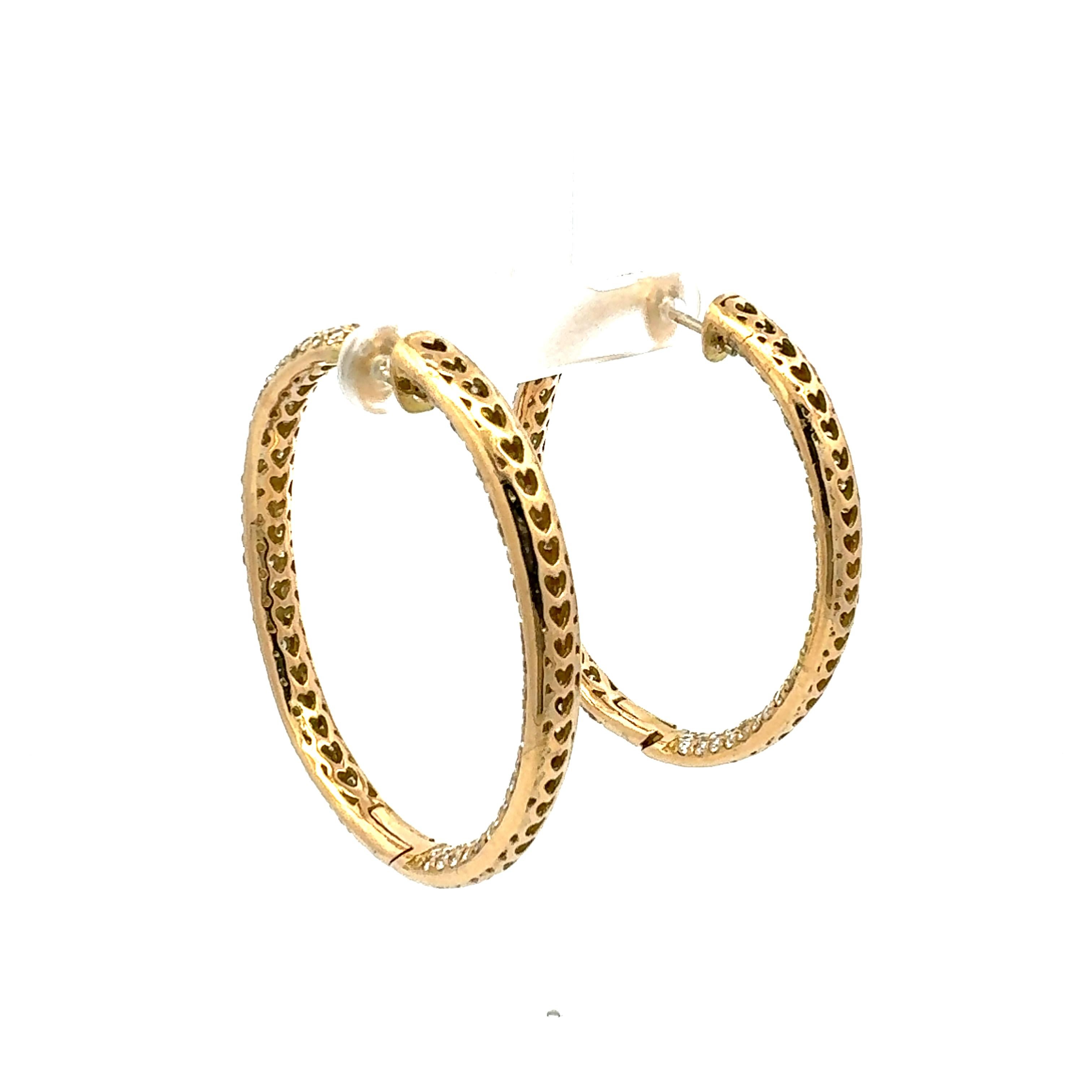 Créoles en or jaune 18 carats avec diamants ronds brillants de 11,26 carats H VS1 en vente 2