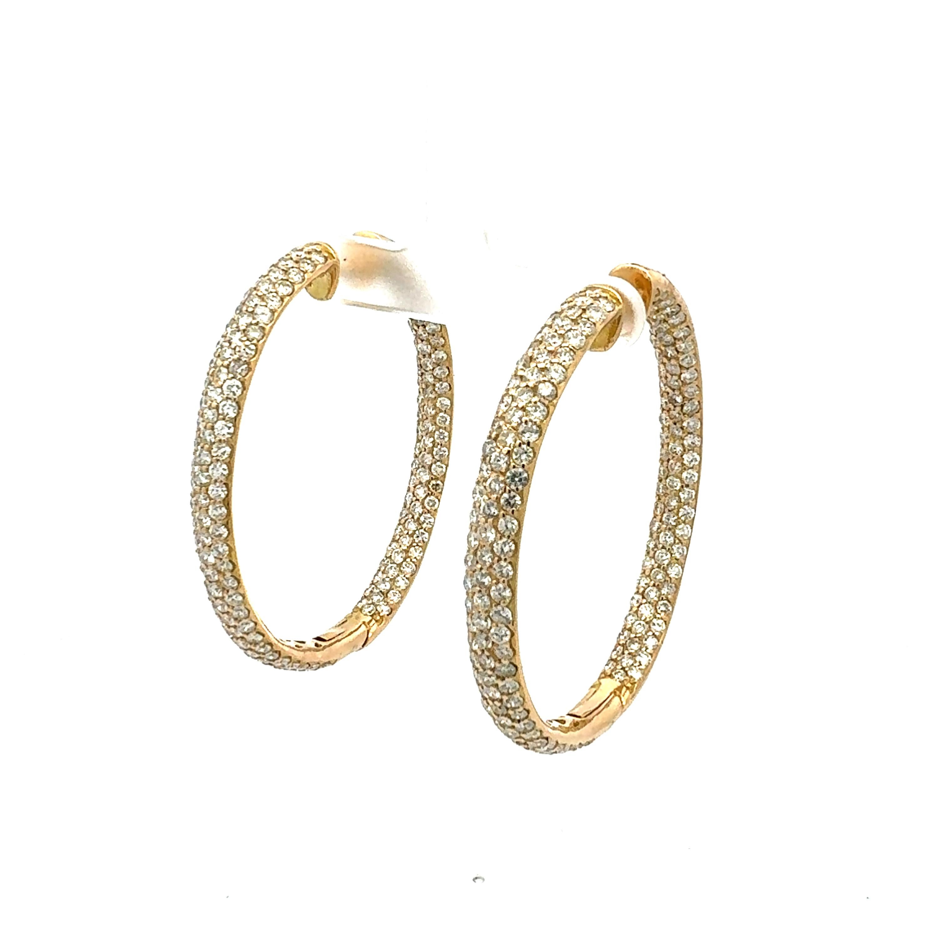 Créoles en or jaune 18 carats avec diamants ronds brillants de 11,26 carats H VS1 en vente 3