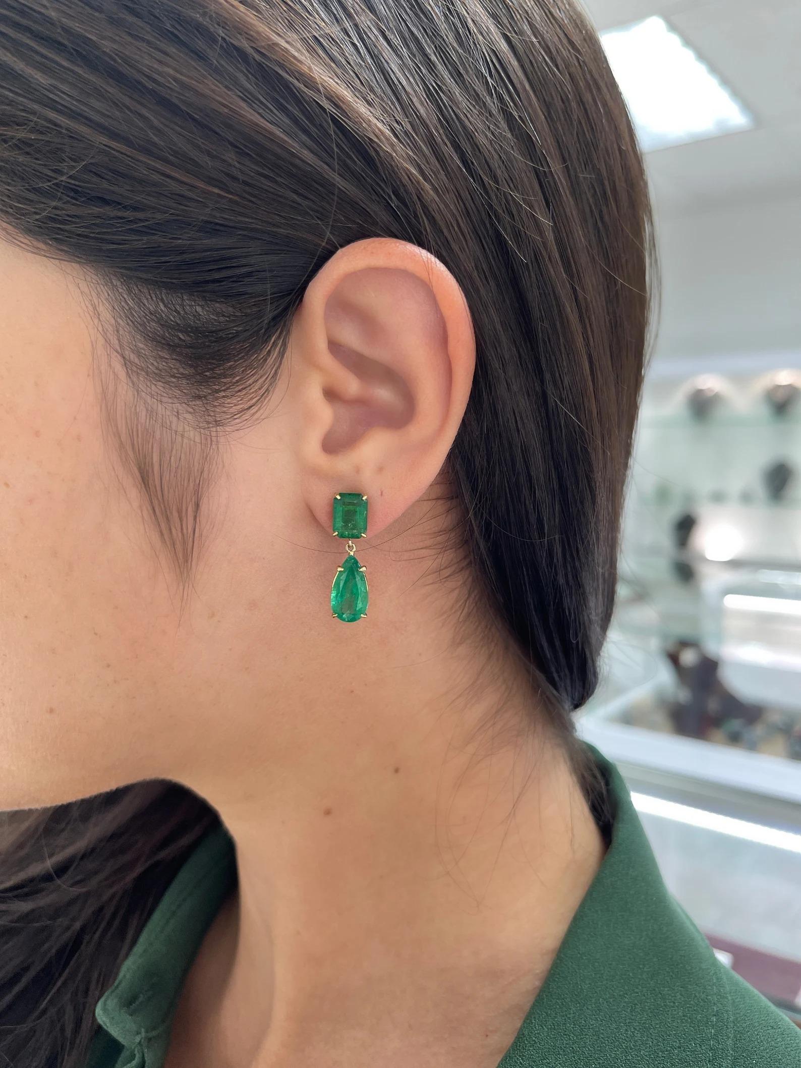 11.26tcw Natural Zambian Emerald Drop / Dangle Earrings Gold 18K In New Condition For Sale In Jupiter, FL