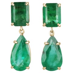11.26tcw Natural Zambian Emerald Drop / Dangle Earrings Gold 18K