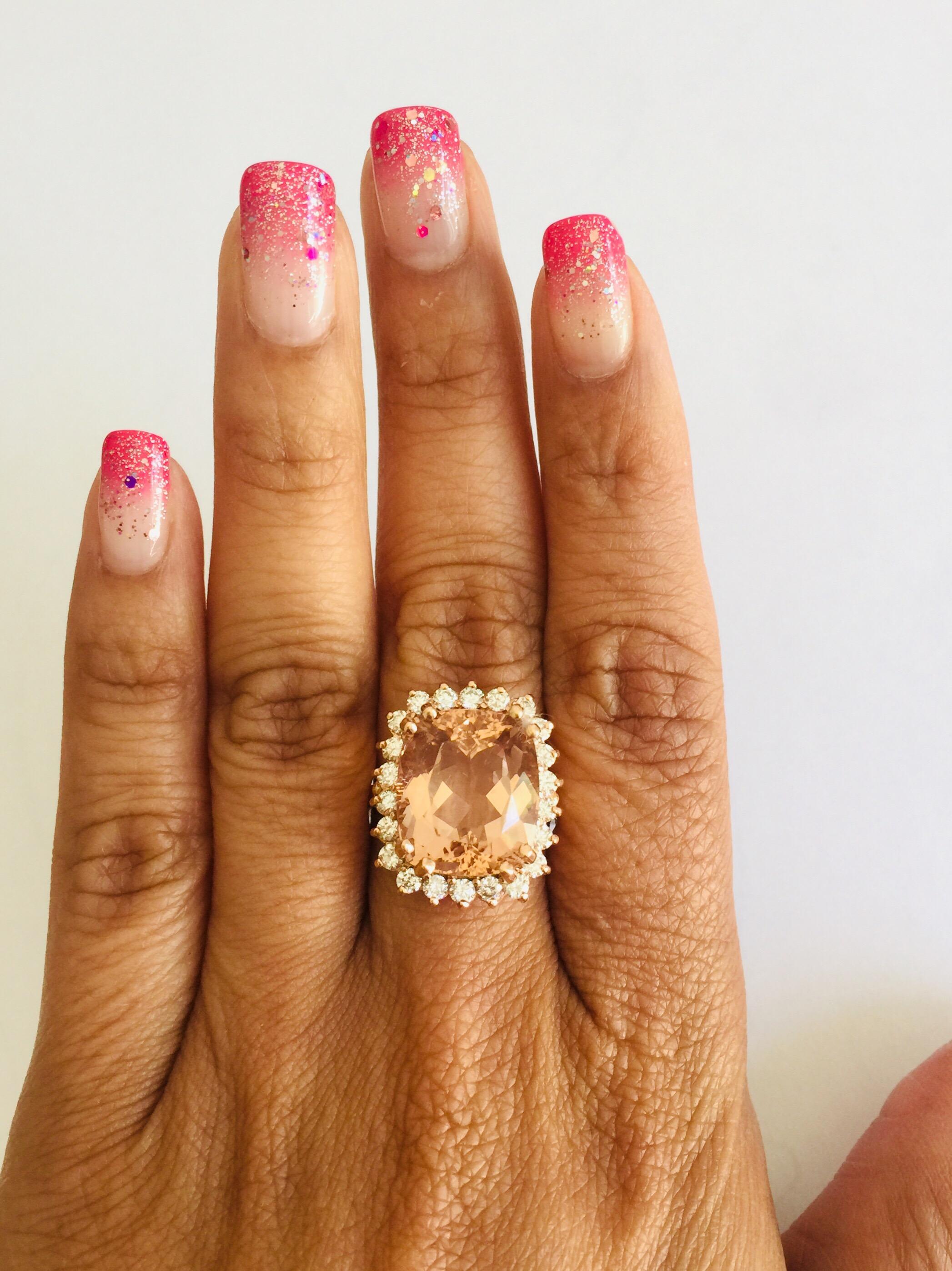 Women's 11.27 Carat Morganite Diamond 14 Karat Rose Gold Cocktail Ring For Sale