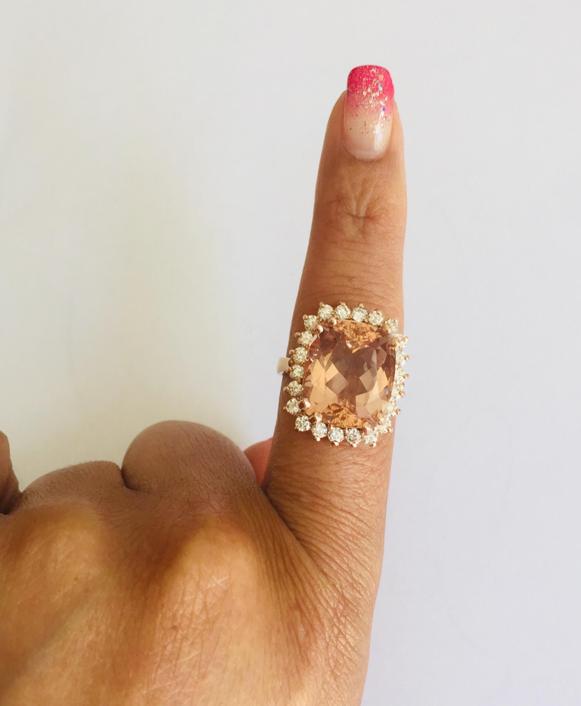 11.27 Carat Morganite Diamond 14 Karat Rose Gold Cocktail Ring For Sale 2