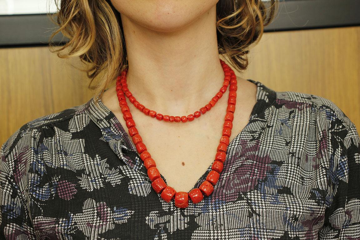 Retro 112.7 g Big Red Coral Beaded Long Necklace