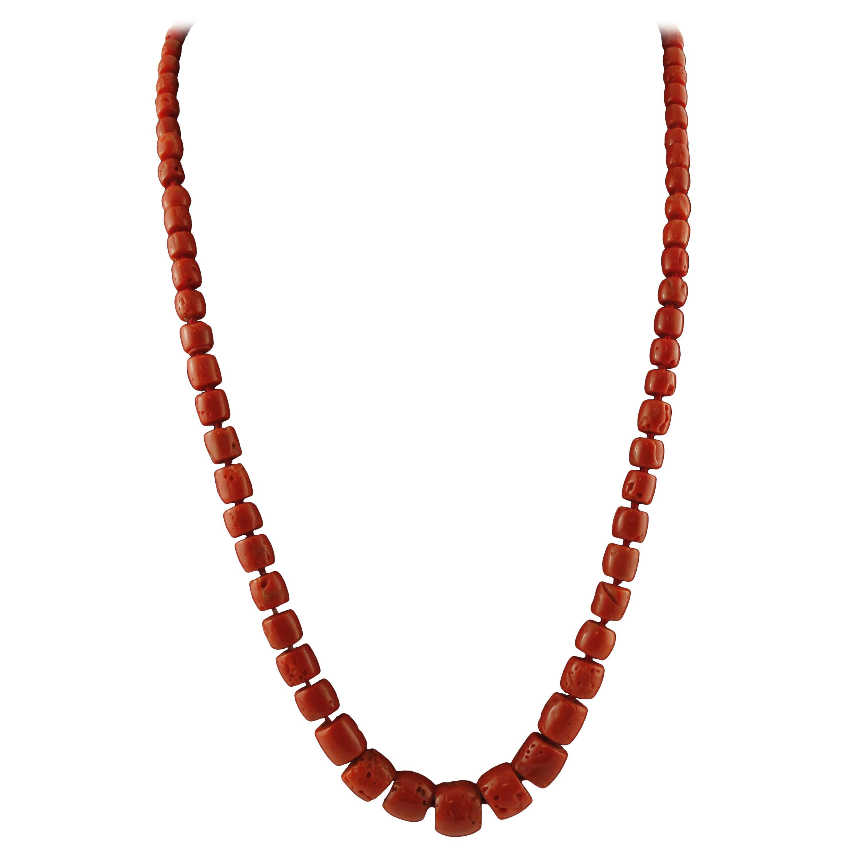 112.7 g Big Red Coral Beaded Long Necklace