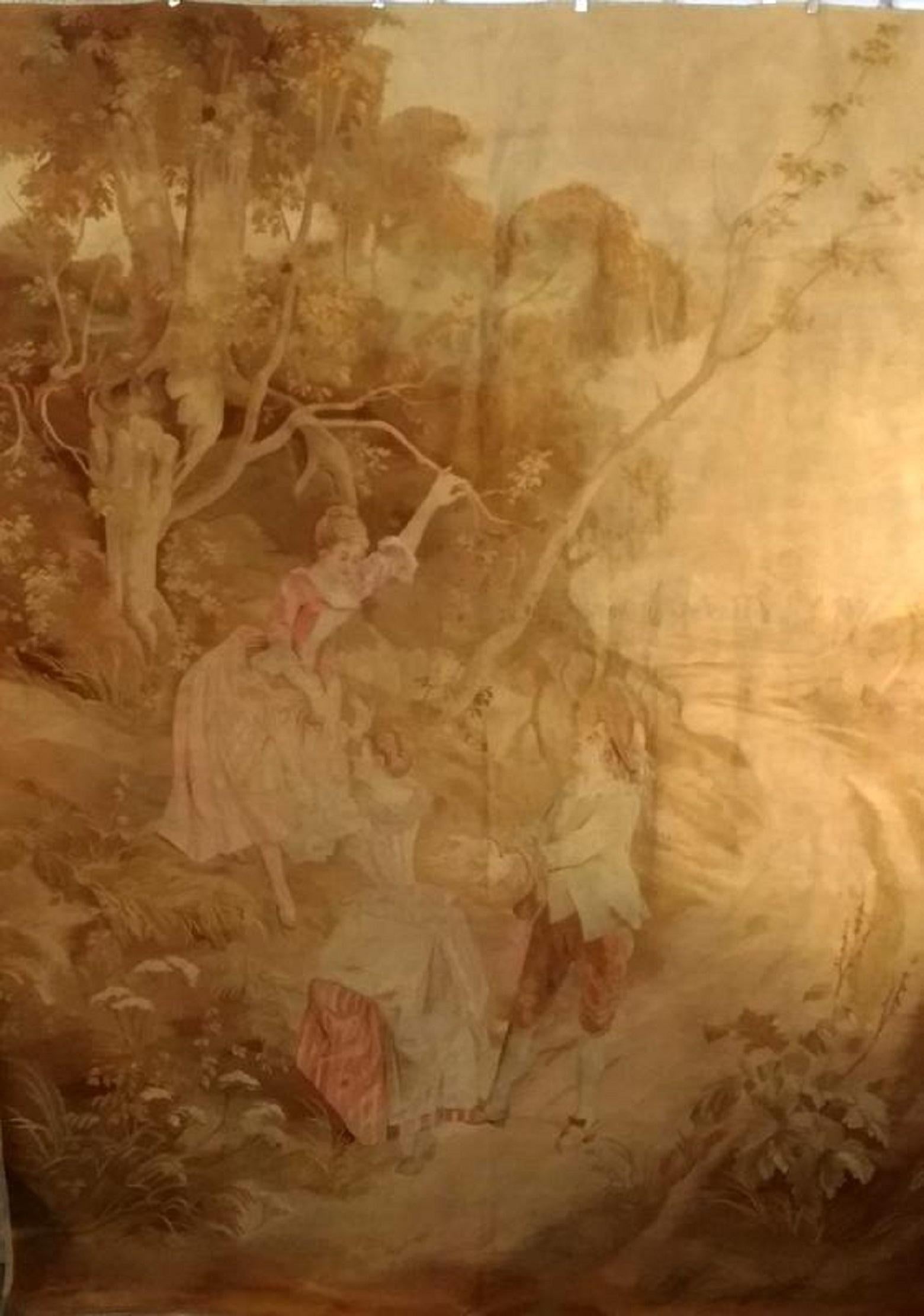 Französischer Aubusson-Wandteppich aus dem späten 19. Jahrhundert mit einer romantischen Szene, fertig zum Aufhängen.