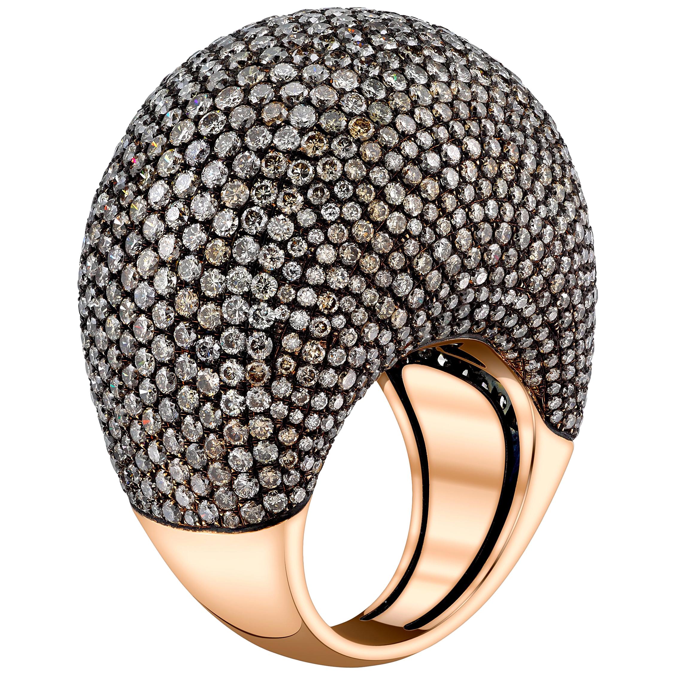 11.28 ct. t.w. Pave Set Chocolate Diamond 18k Rose Gold Dome Cocktail Ring