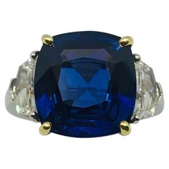  11.28 Carat No Heat AGTA Certified Blue Sapphire Diamond Platinum Ring