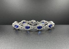11.28 Carat Tanzanite and Diamond Estate Style Link Bracelet in 14k White Gold
