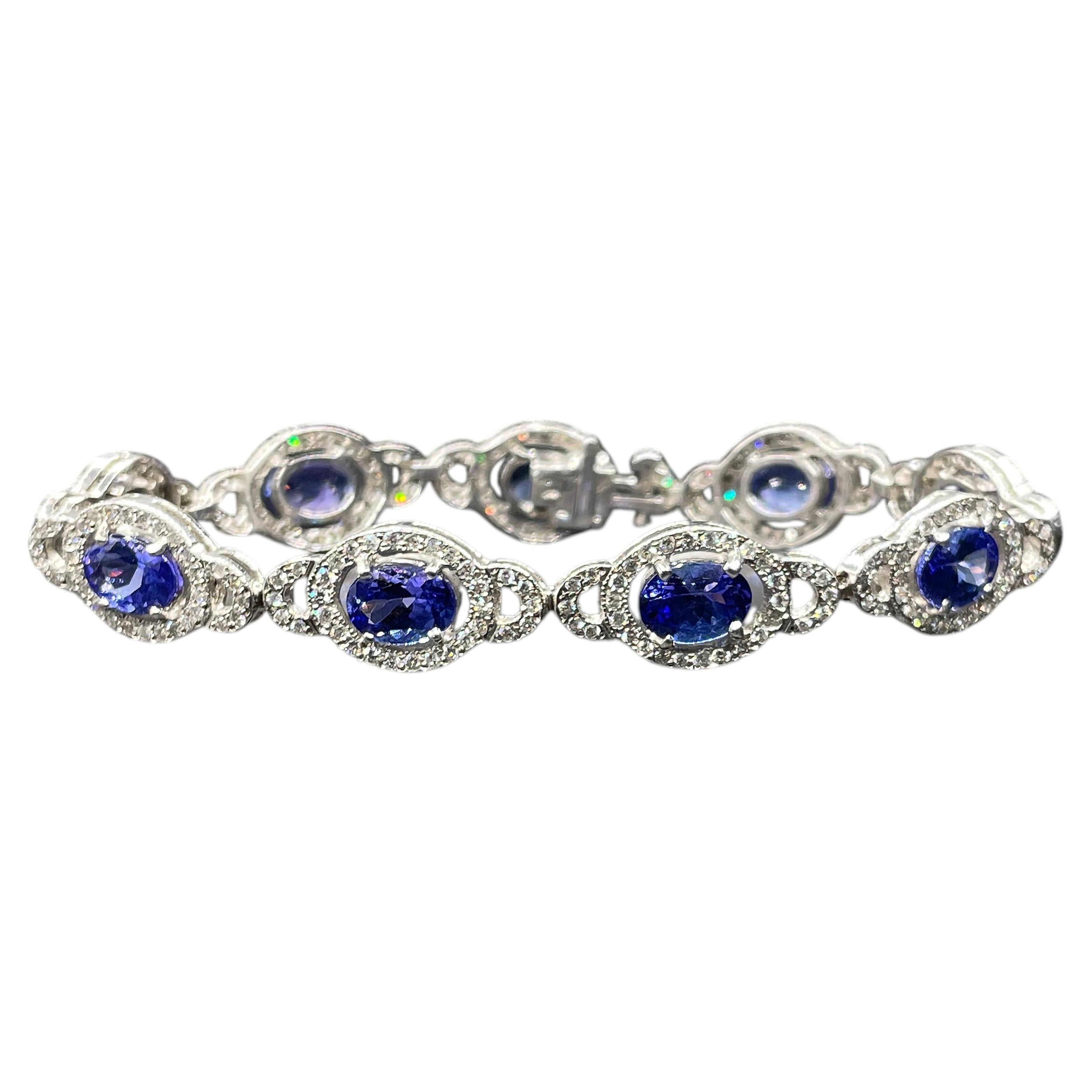 Bracciale Estate Style con tanzanite e diamanti da 11,28 carati in oro bianco 14k