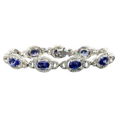 11.28 Carat Tanzanite and Diamond Estate Style Link Bracelet in 14k White Gold