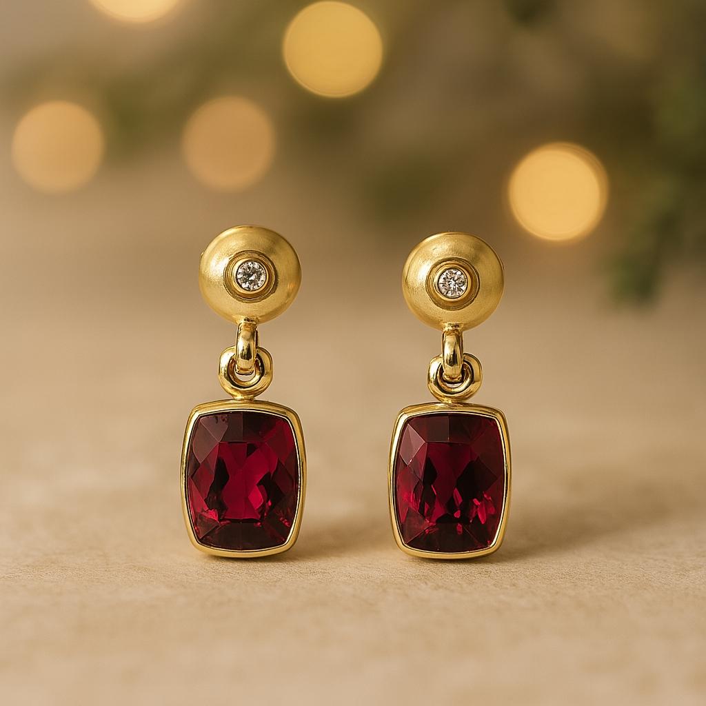 11.28 Carat Total Cushion Rubellite Tourmaline and Diamond Drop Earrings im Angebot 3