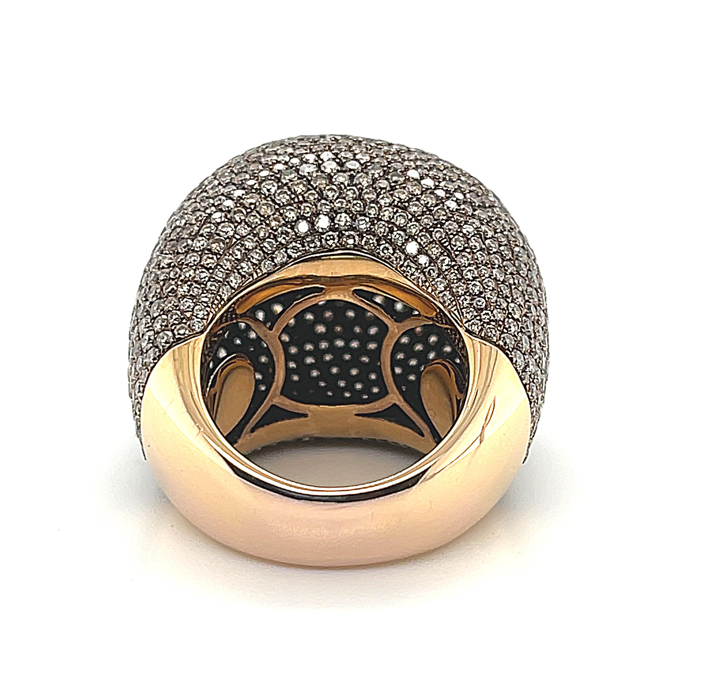 11.28 ct. t.w. Pave Set Chocolate Diamond 18k Rose Gold Dome Cocktail Ring In New Condition In Los Angeles, CA