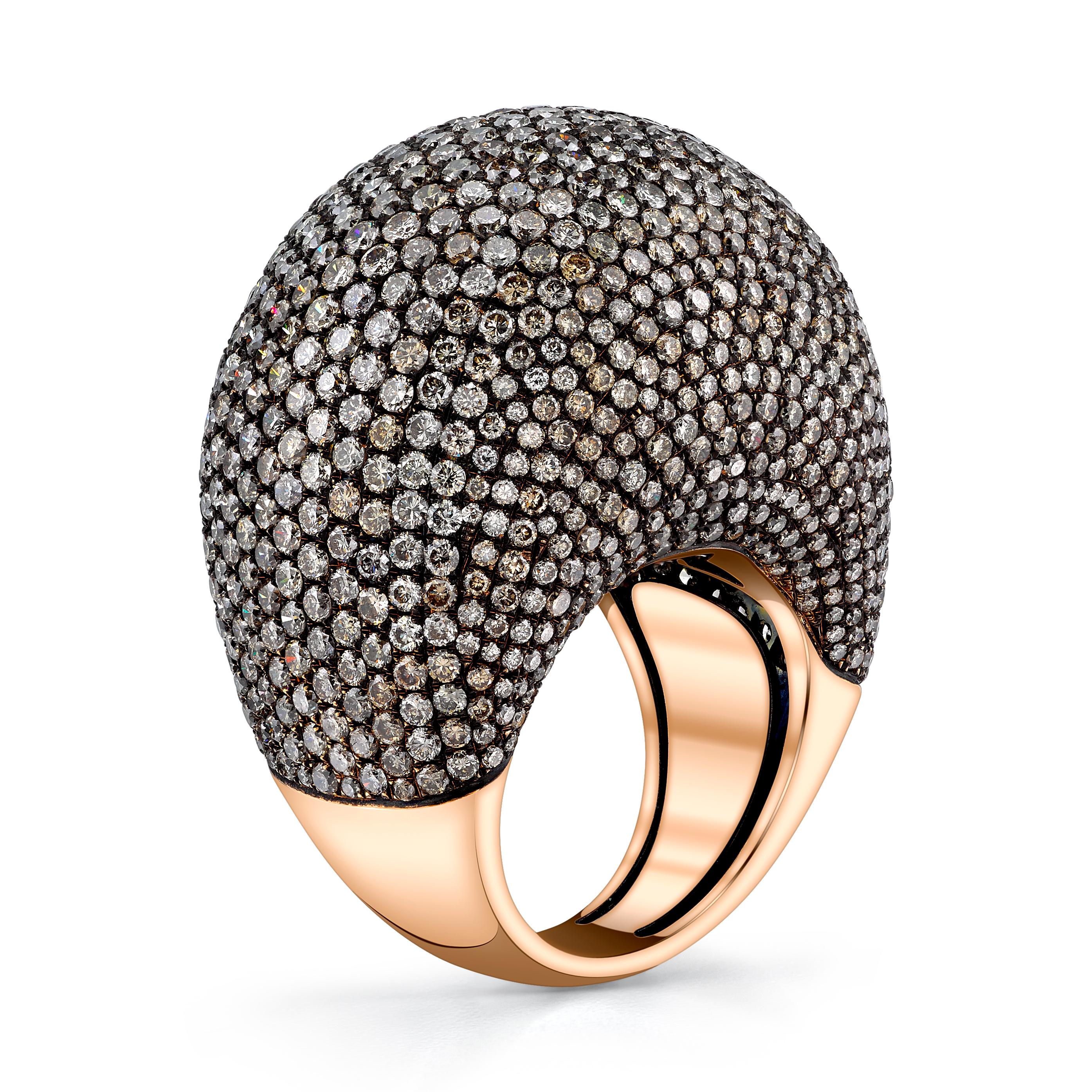 Wow! This ring is a statement of sparkle! Set with natural color, chocolate brown, round brilliant cut diamonds, this classic 