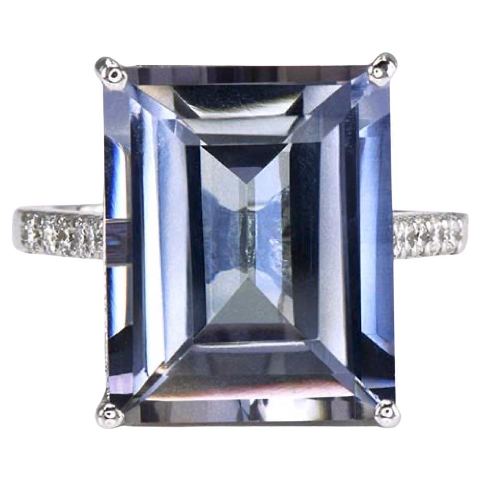 Anello con tanzanite e diamanti da 11,28 carati e taglio a baguetta in oro 18 carati certificato GIA