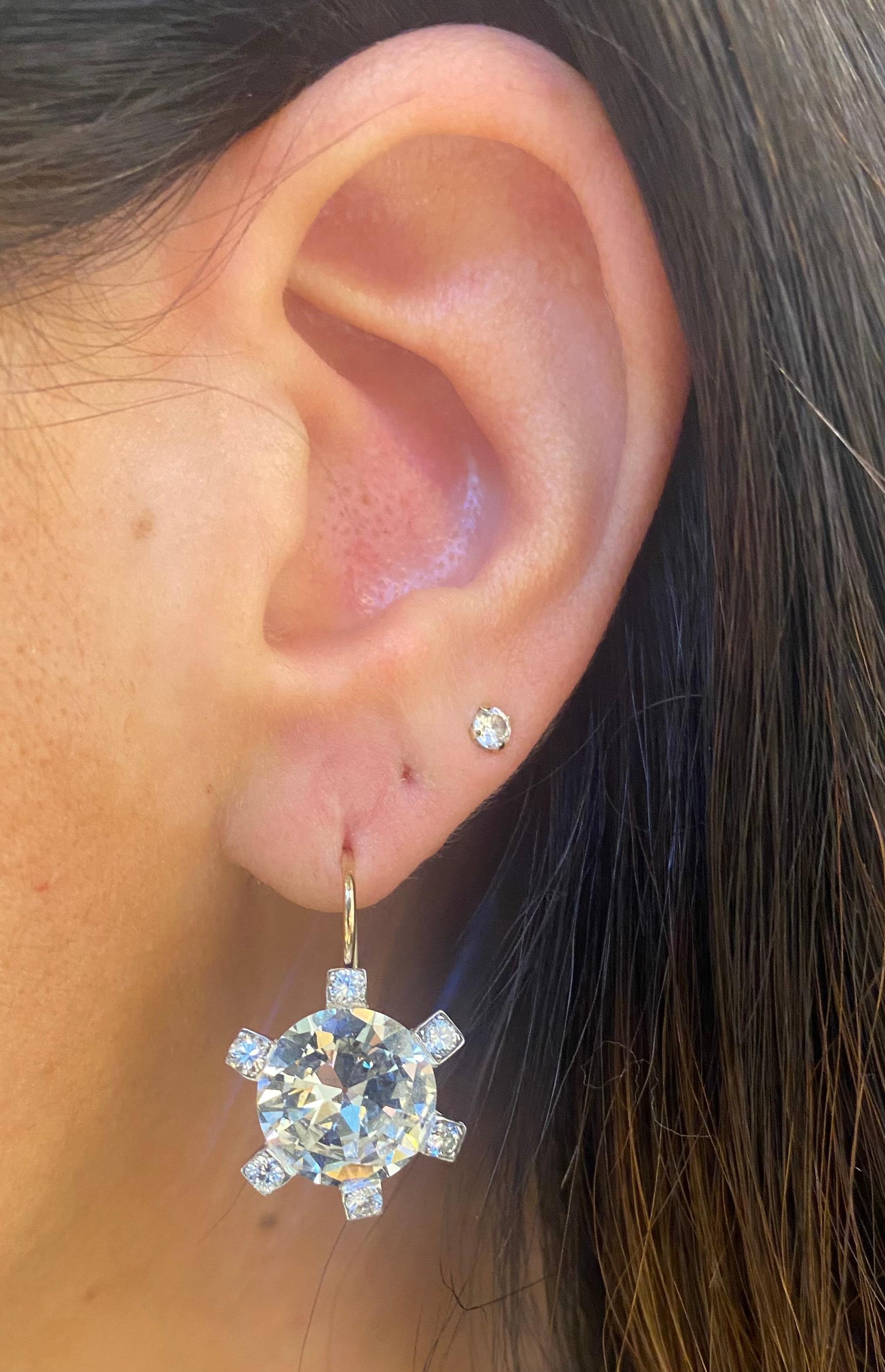 Taille ronde Boucles d'oreilles anciennes en diamants certifiés 11,29 carats  en vente