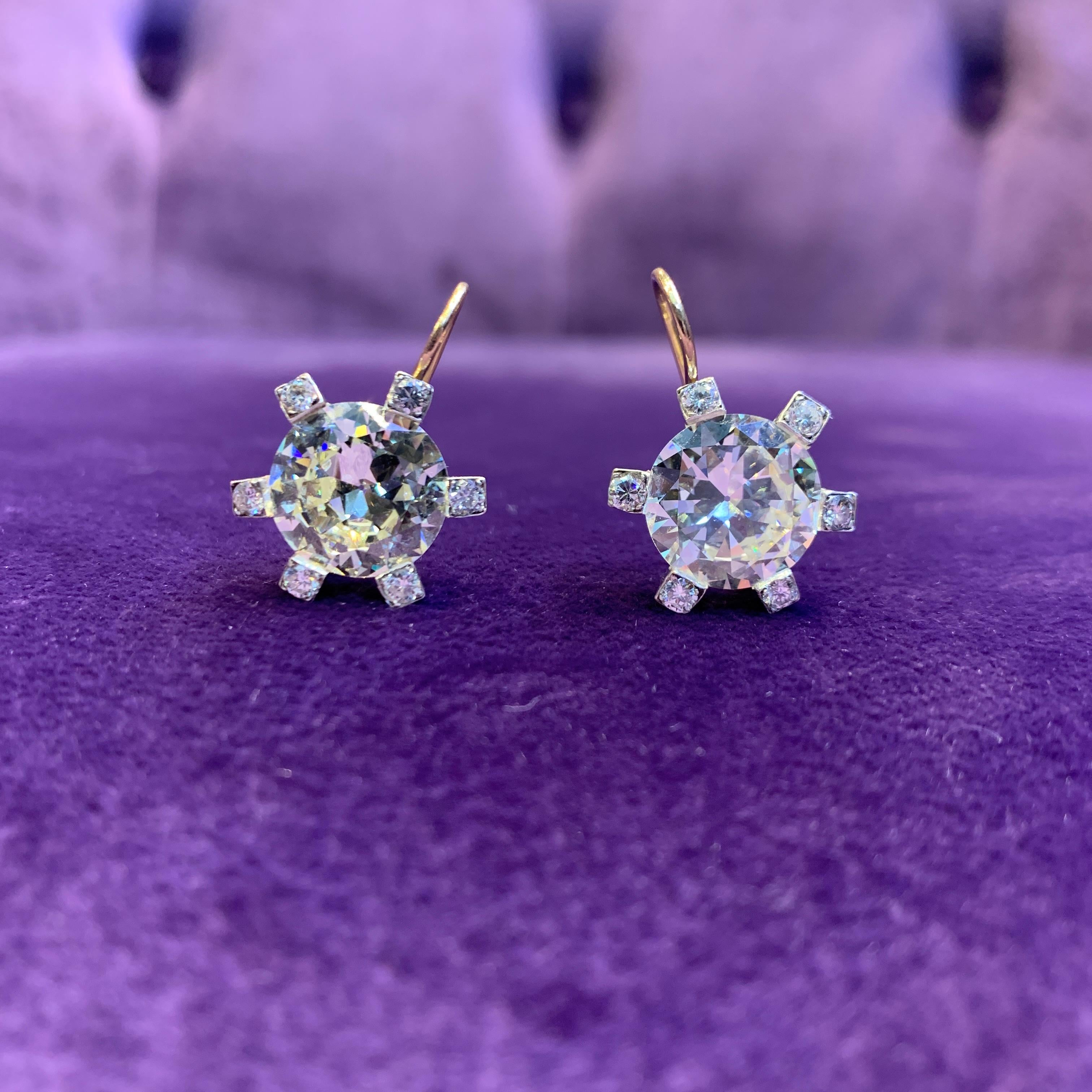 Boucles d'oreilles anciennes en diamants certifiés 11,29 carats  Pour femmes en vente