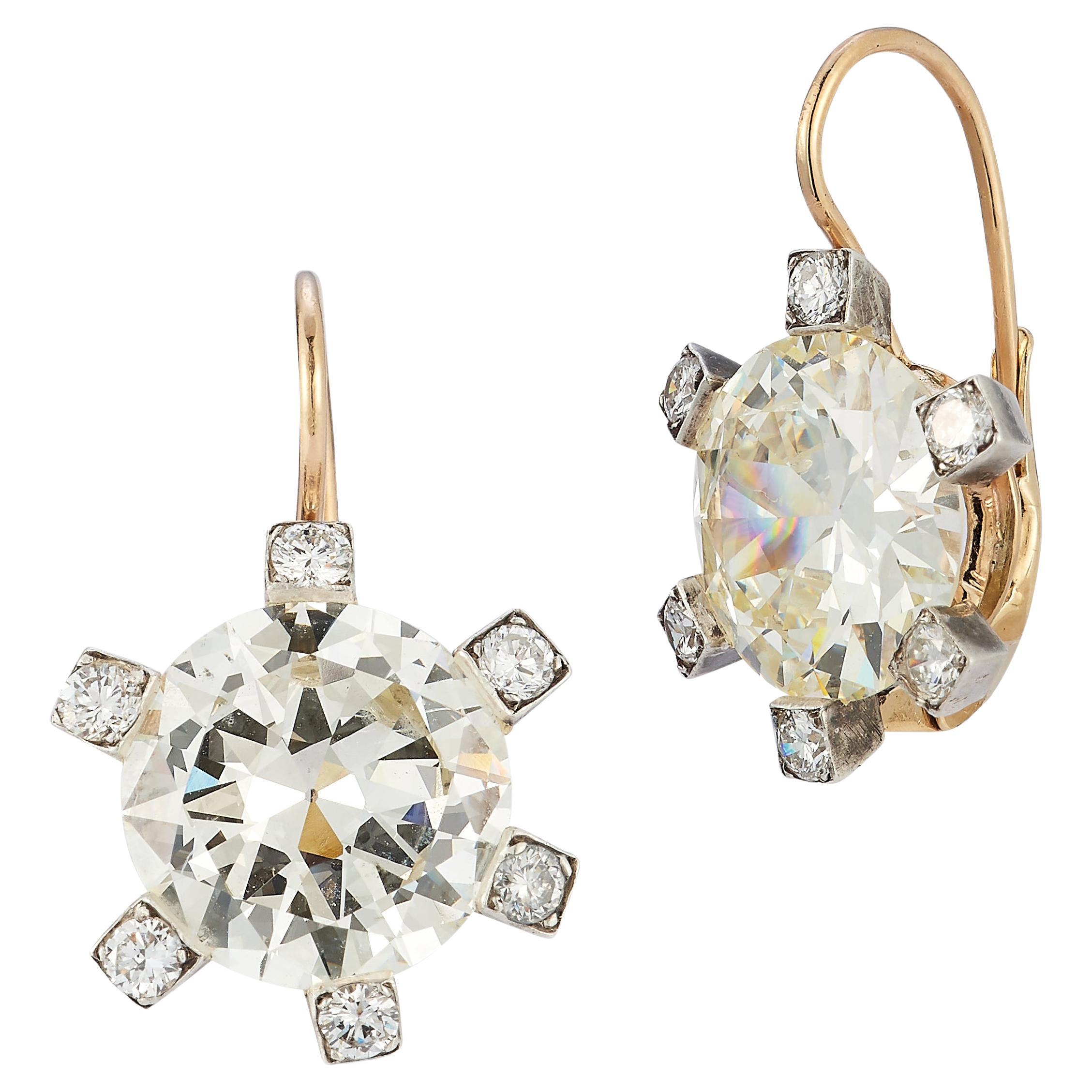 Boucles d'oreilles anciennes en diamants certifiés 11,29 carats  en vente