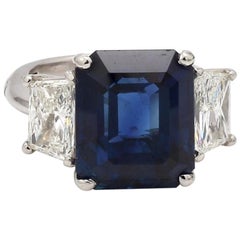 Anillo de zafiro tailandés, corte esmeralda, sin calor, de 11,29 quilates, certificado por AGL y GIA