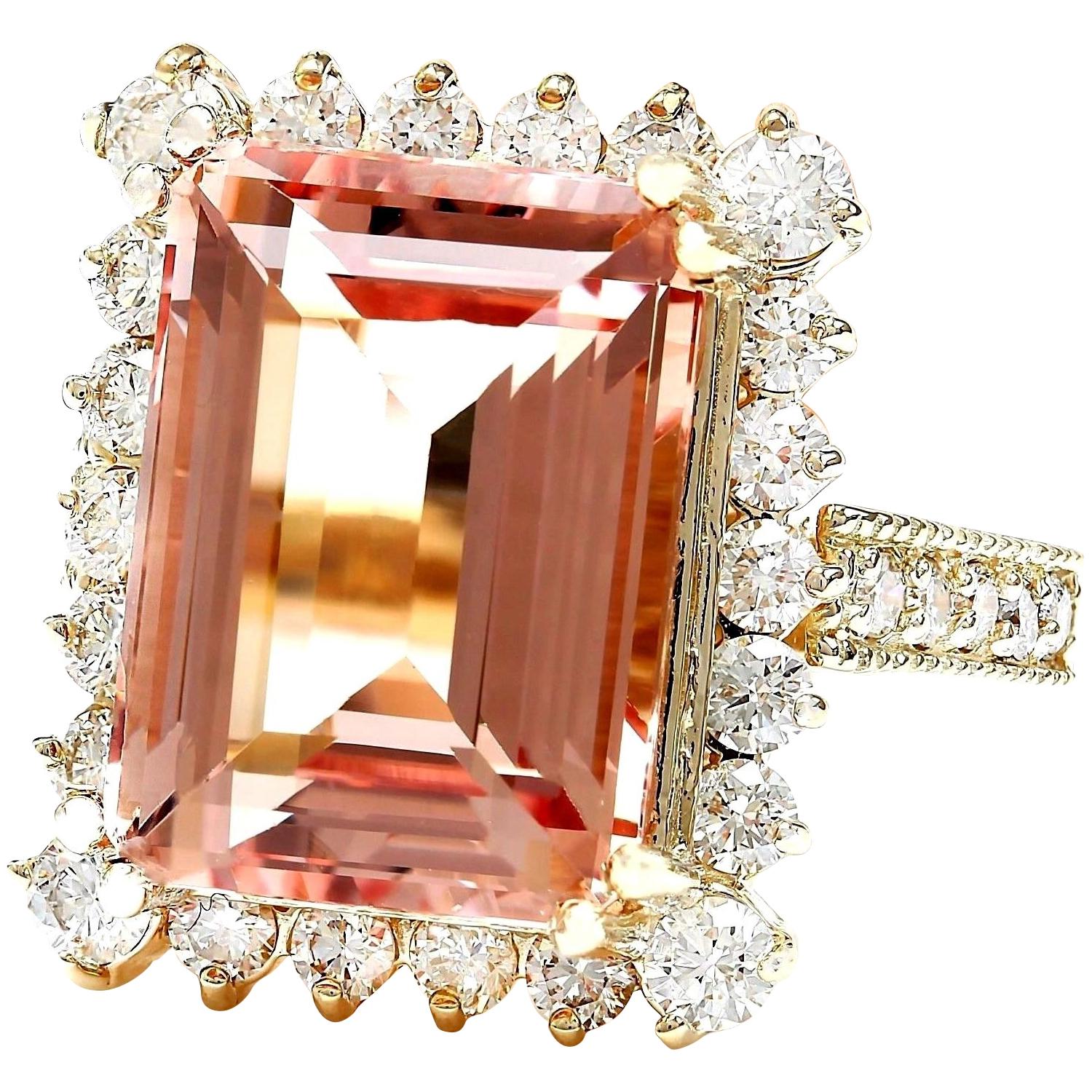 Introducing our exquisite 11.29 Carat Natural Morganite 14K Solid Yellow Gold Diamond Ring, a captivating blend of luxury and elegance. Crafted from authentic 14K Yellow Gold, this ring weighs 5.5 grams, ensuring both quality and durability. At its
