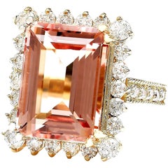 Dazzling Natural Morganite Diamond Ring In 14 Karat Solid Yellow Gold