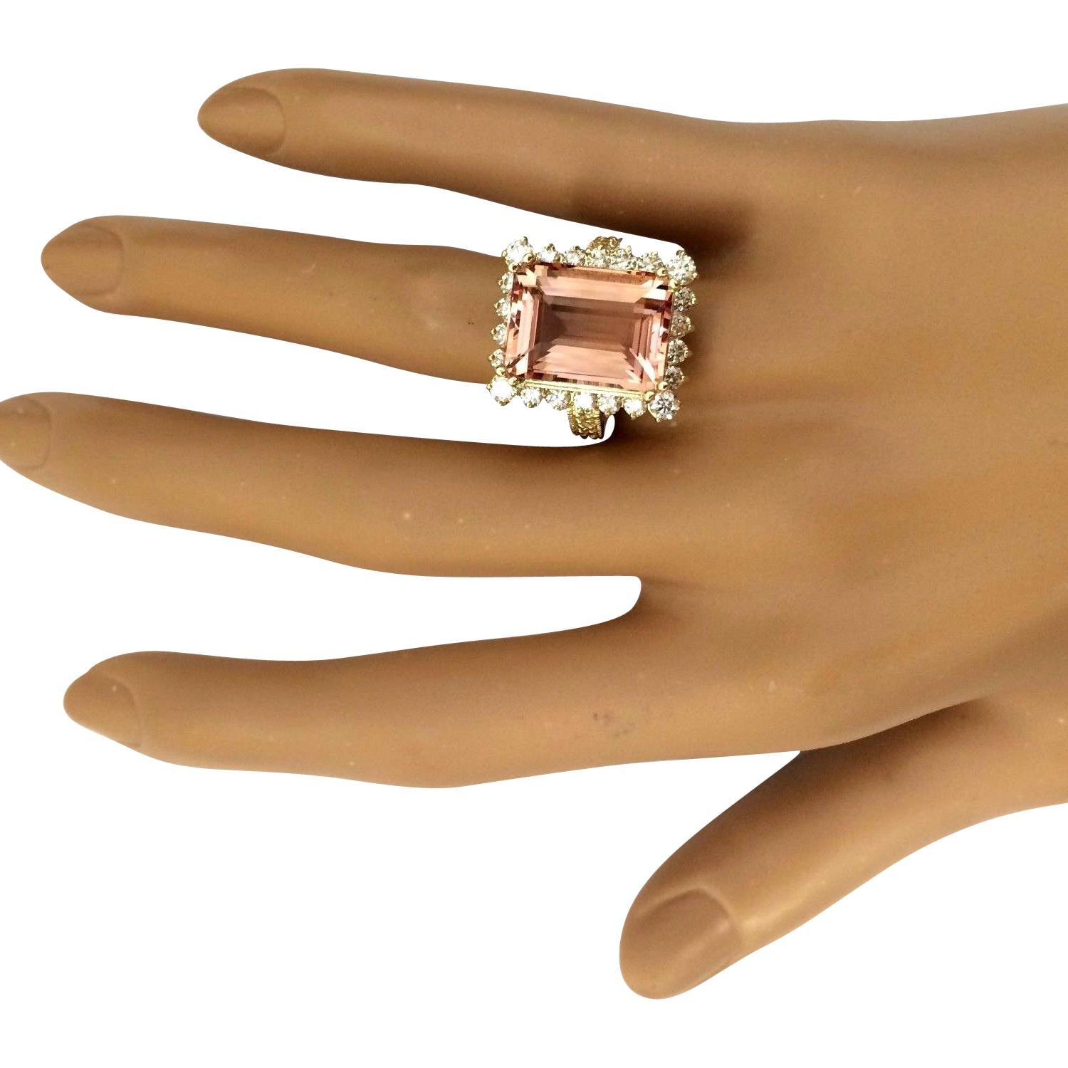 Dazzling Natural Morganite Diamond Ring In 14 Karat Solid Yellow Gold  In New Condition For Sale In Los Angeles, CA
