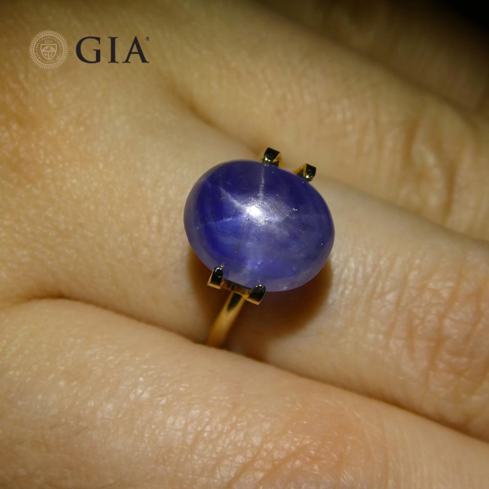 The GIA report reads as follows:

GIA Report Number: 2225841179
Shape: Oval
Cutting Style: Double Cabochon
Cutting Style: Crown:
Cutting Style: Pavilion:
Transparency: Transparent
Color: Blue


RESULTS
Species: Natural Corundum
Variety: Natural Star