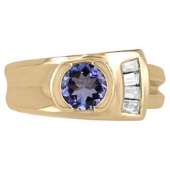 1.12ct 14K Tanzanite & Diamond Geometric Two-Toned Gold Ring Round Cut 585