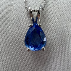 1.12ct Ceylon Cornflower Blue Sapphire 18K White Gold Pear Cut Pendant Necklace