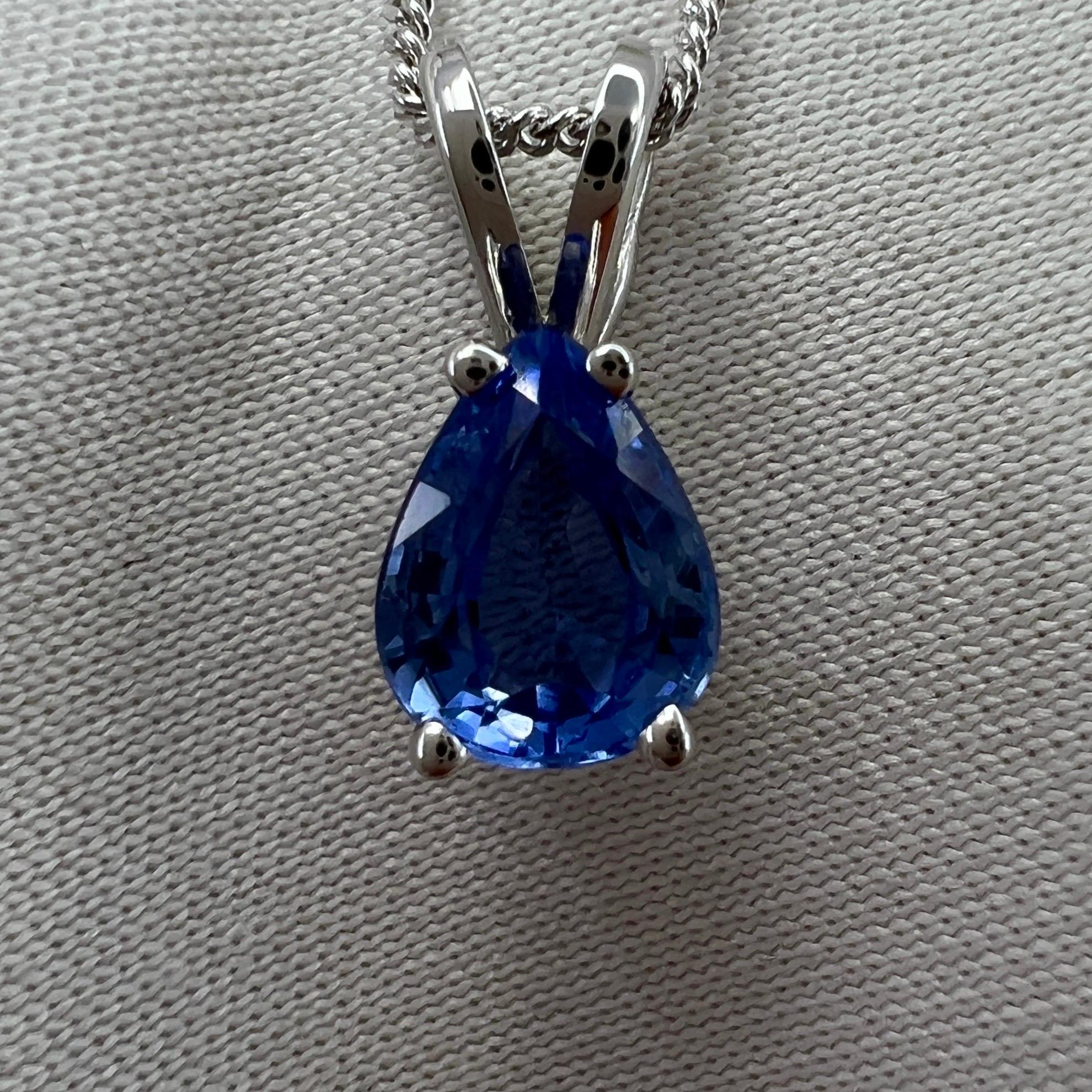 Women's 1.12ct Ceylon Cornflower Blue Sapphire 18K White Gold Pear Cut Pendant Necklace