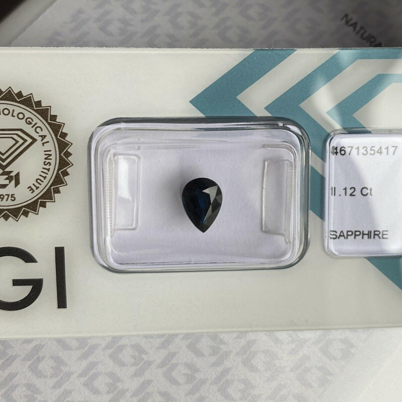 1.12ct Deep Blue Sapphire Pear Teardrop Cut IGI Certified Loose Rare Gem In New Condition For Sale In Birmingham, GB