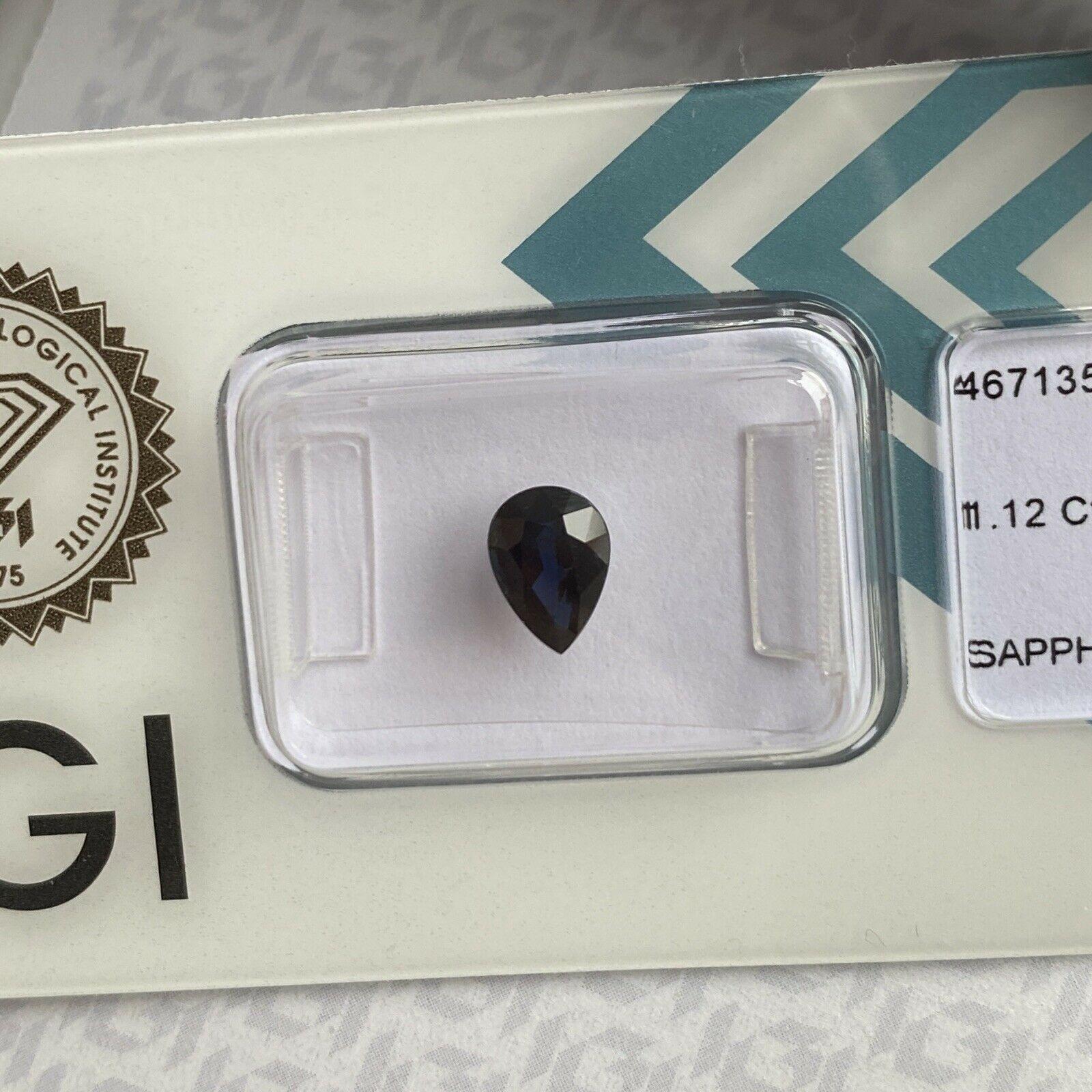 1.12ct Deep Blue Sapphire Pear Teardrop Cut IGI Certified Loose Rare Gem For Sale 1