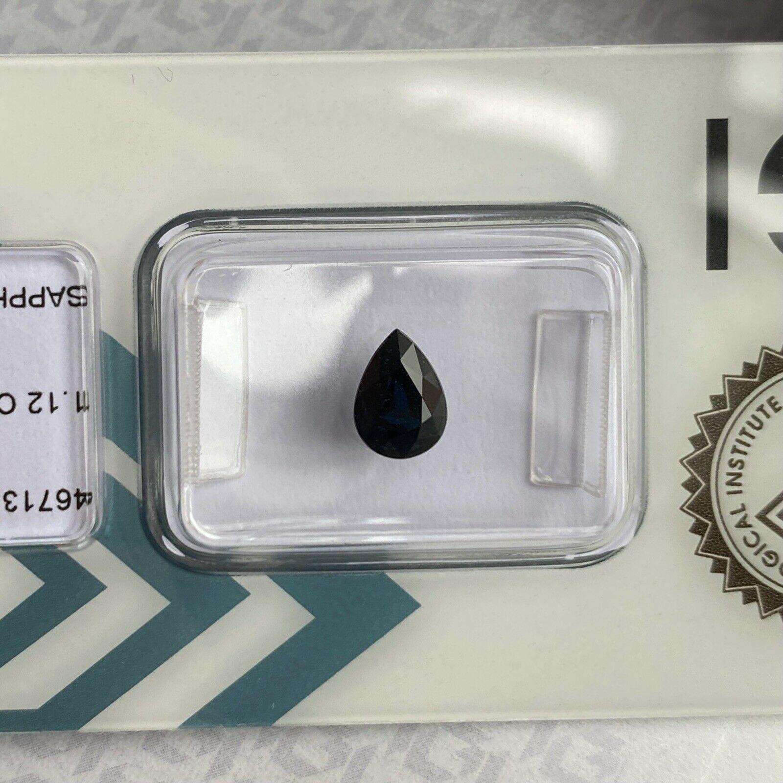 1.12ct Deep Blue Sapphire Pear Teardrop Cut IGI Certified Loose Rare Gem For Sale 2