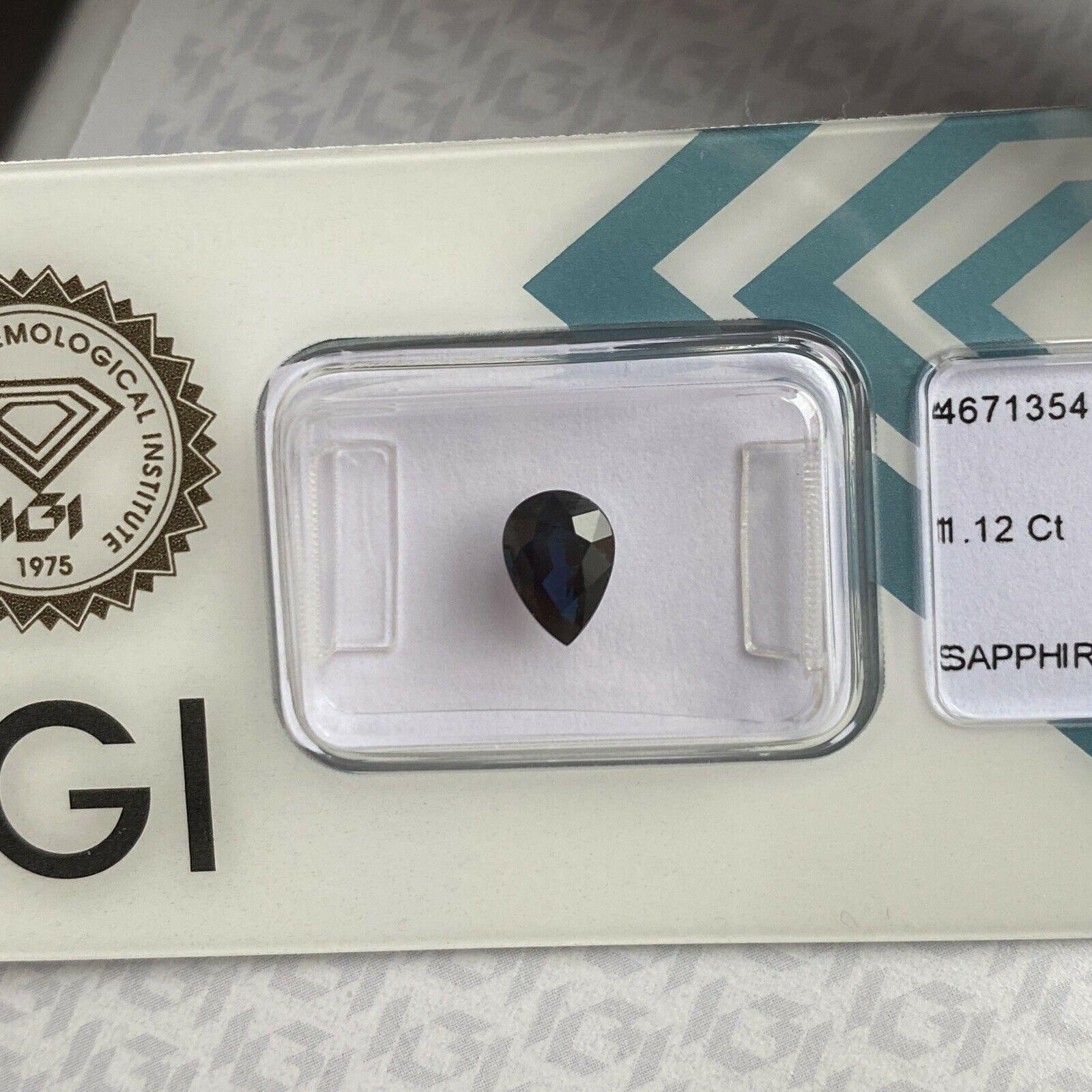 1.12ct Deep Blue Sapphire Pear Teardrop Cut IGI Certified Loose Rare Gem For Sale 3