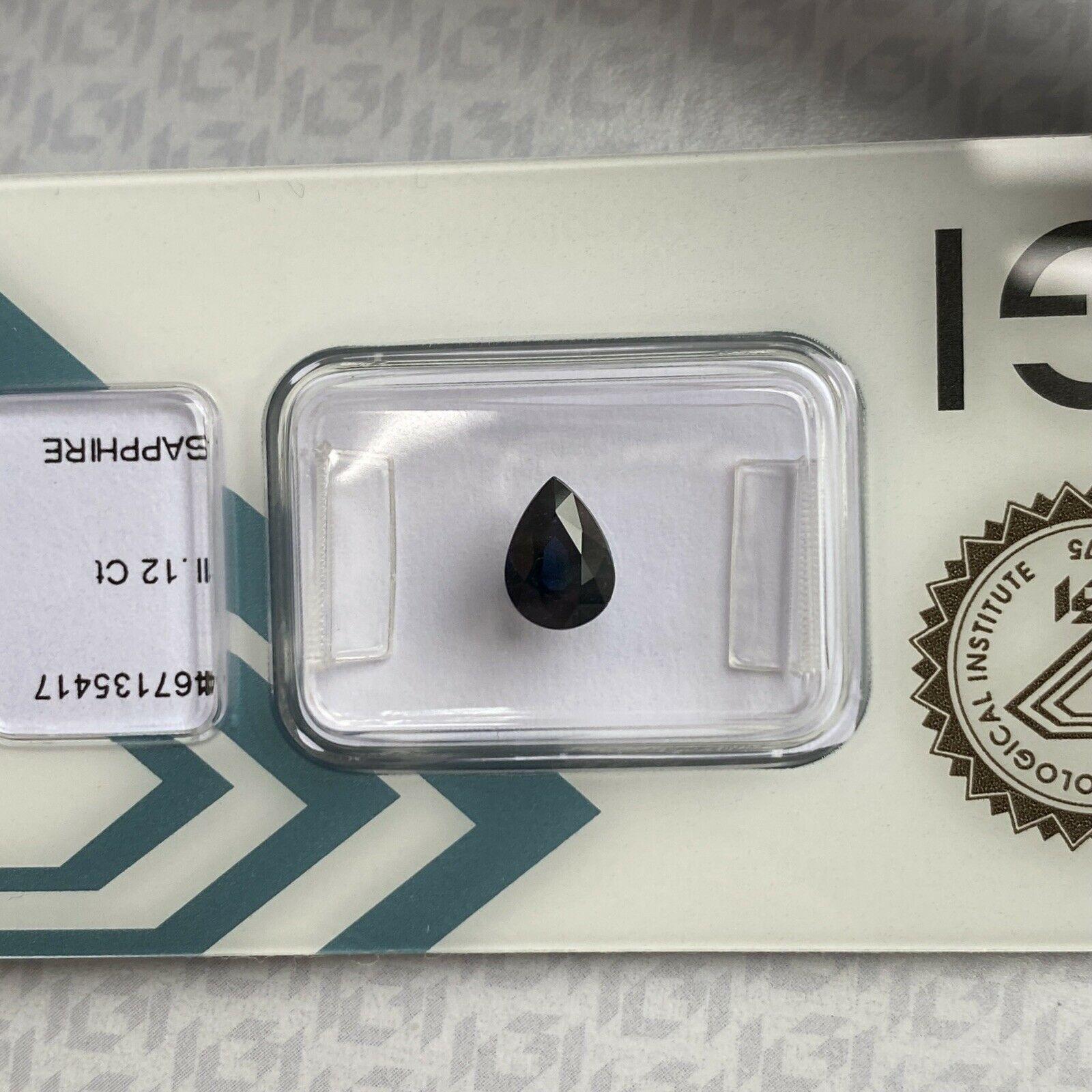 1.12ct Deep Blue Sapphire Pear Teardrop Cut IGI Certified Loose Rare Gem For Sale 4