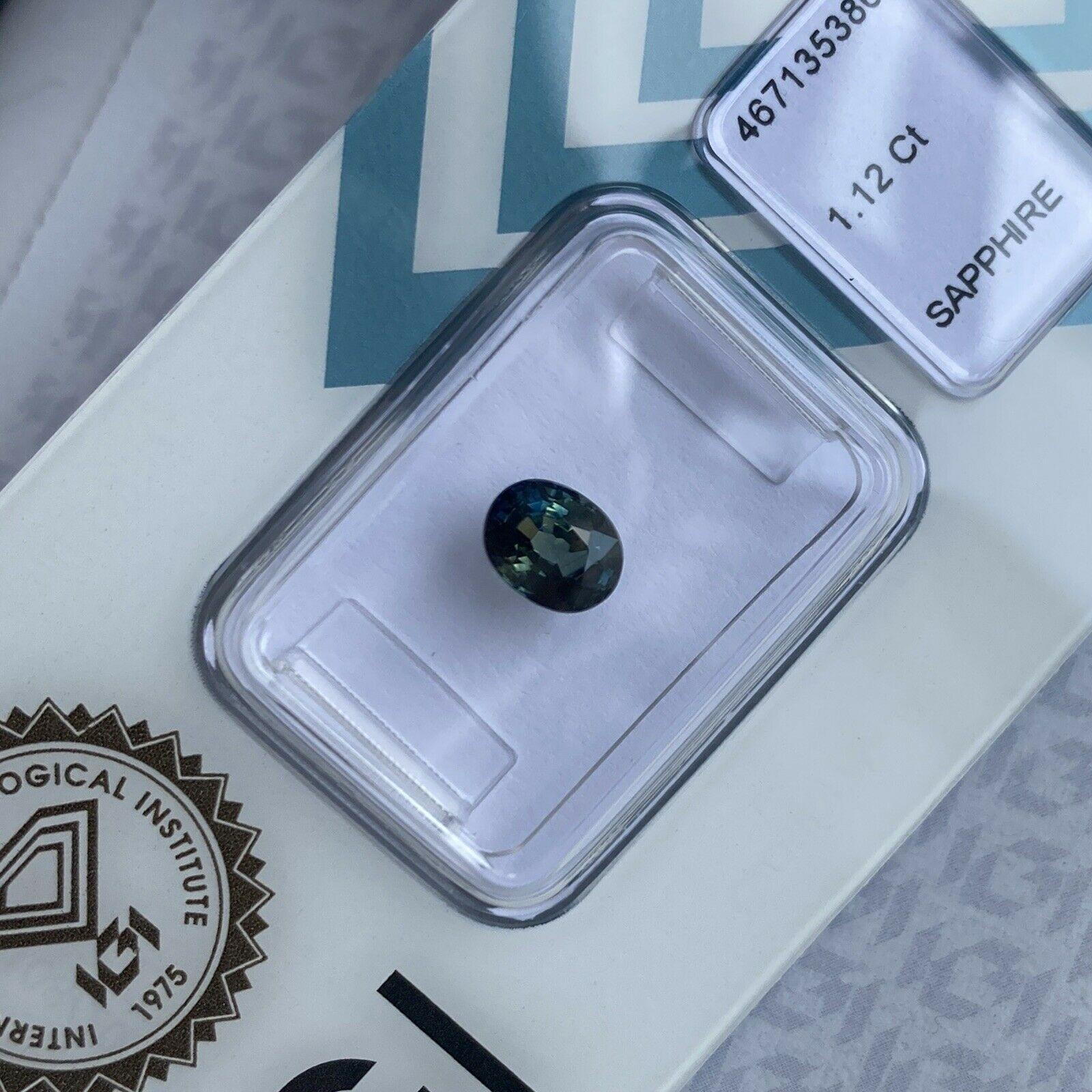 Women's or Men's 1.12ct Fine Australian Deep Green Blue Teal Sapphire Oval Cut IGI Certified Gem For Sale