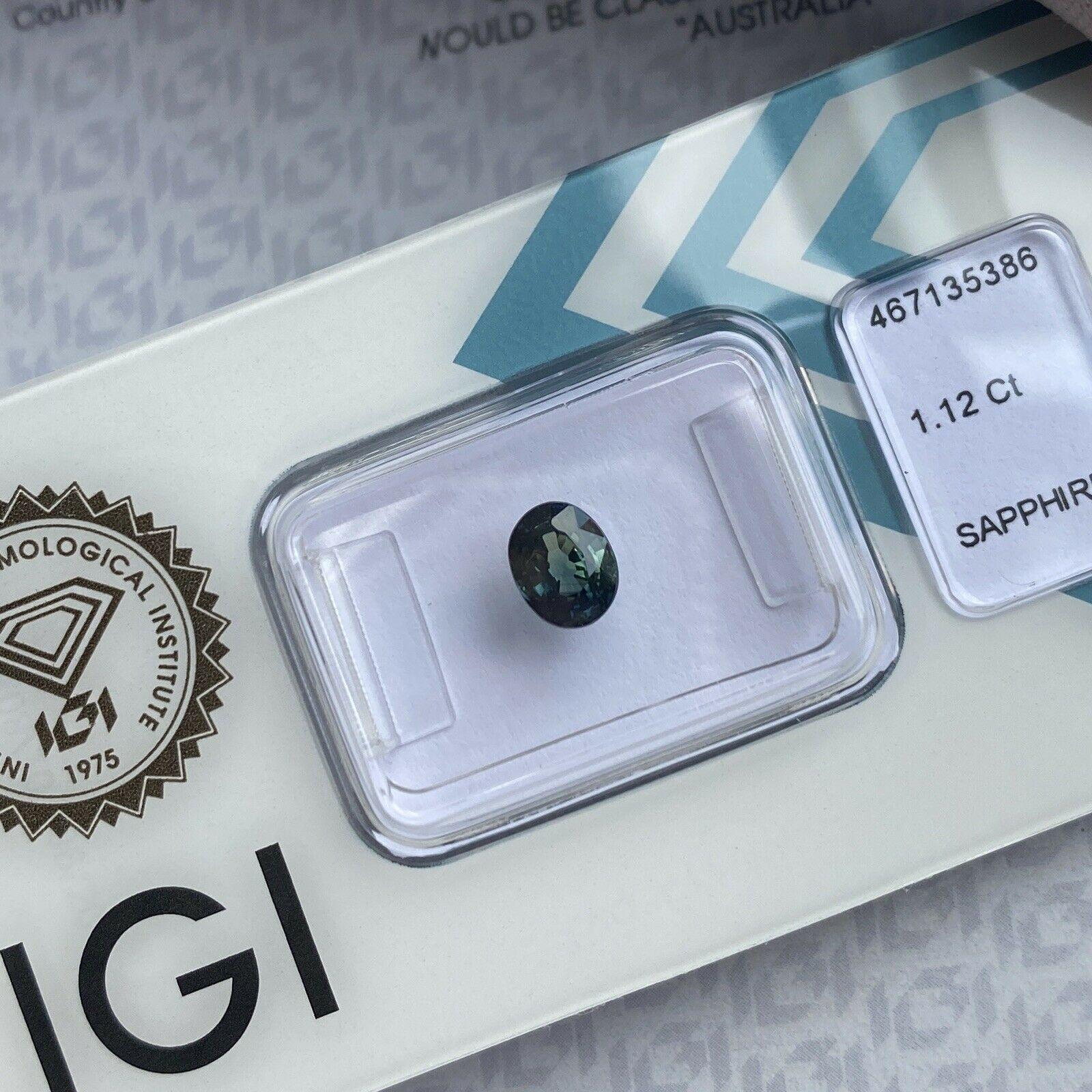 1.12ct Fine Australian Deep Green Blue Teal Sapphire Oval Cut IGI Certified Gem For Sale 1