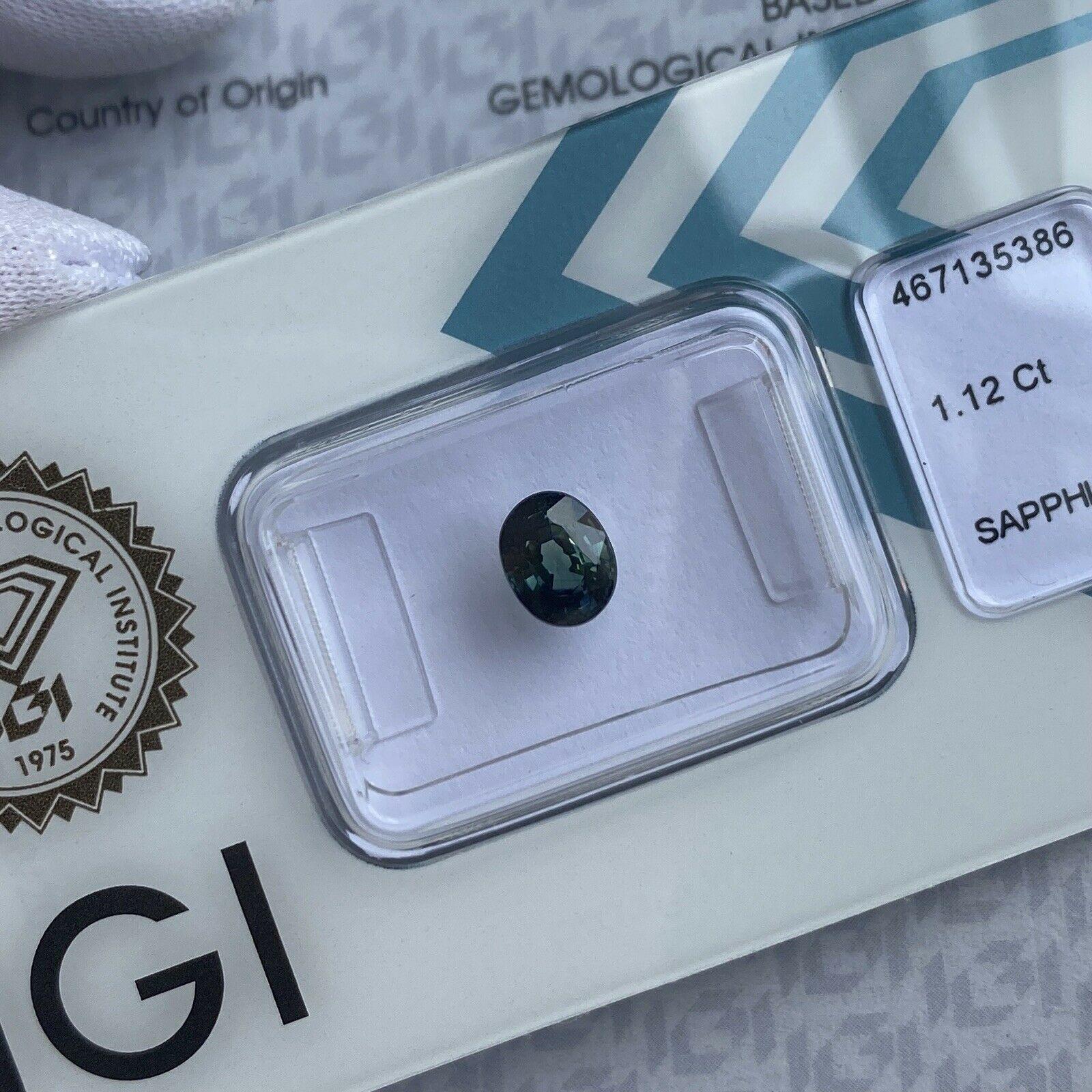 1.12ct Fine Australian Deep Green Blue Teal Sapphire Oval Cut IGI Certified Gem For Sale 2
