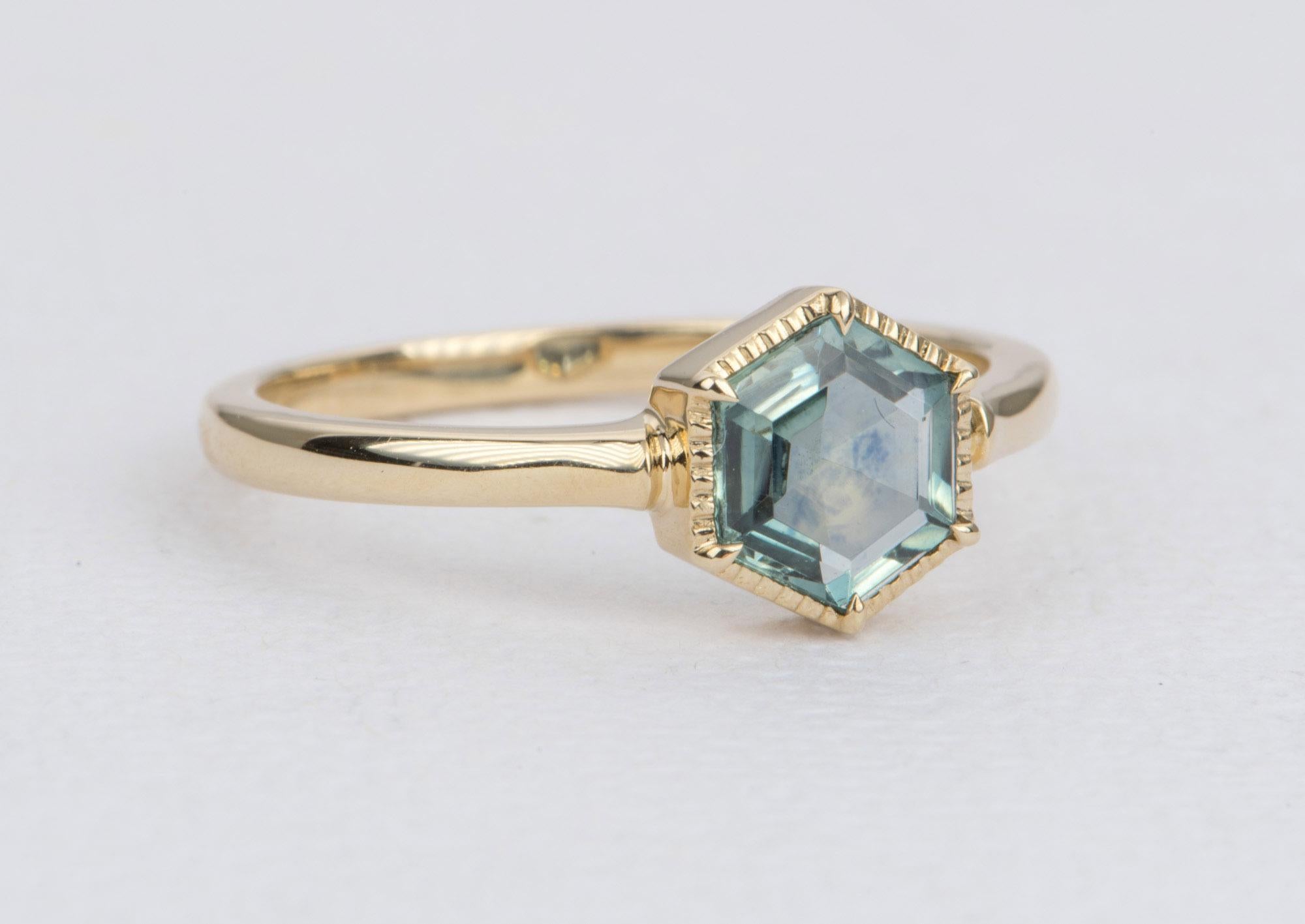 hexagon sapphire engagement ring