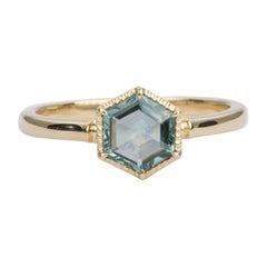 1.12ct Hexagon Shape Montana Sapphire 14K Yellow Gold Engagement Ring AD2229