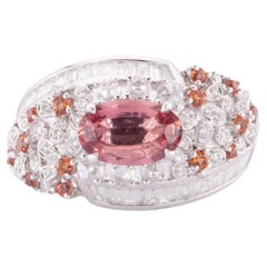 1.12ct Natural Padparadscha Sapphire Diamond Cluster Ring 18K White Gold R6616