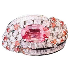 1.12ct Natural Padparadscha Sapphire Diamond Cluster Ring 18K White Gold R6616