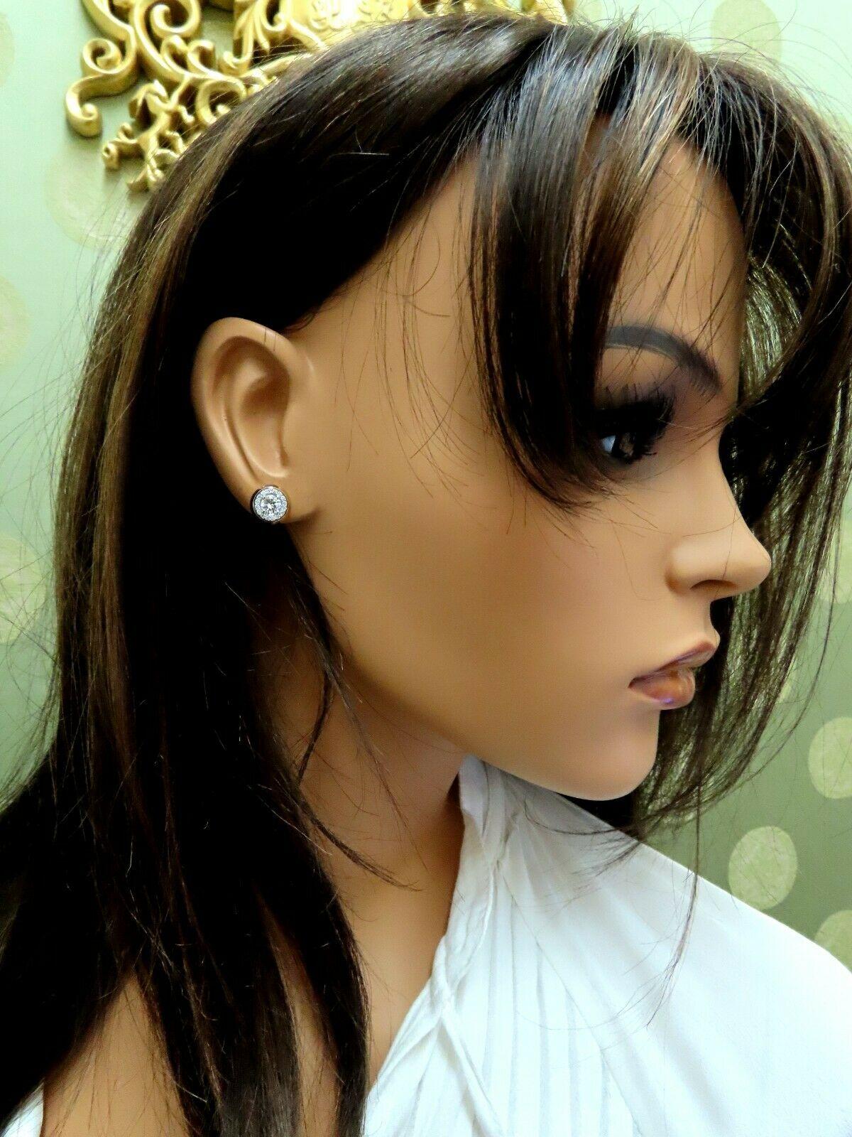 Round Cut 1.12 Carat Natural Round Diamond Stud Earrings 14 Karat Halo For Sale