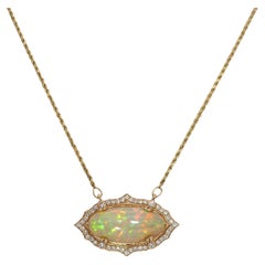 11.2Ct Opal Halskette Kette mit natürlichen Diamanten Akzente: Massiv 14K Gold