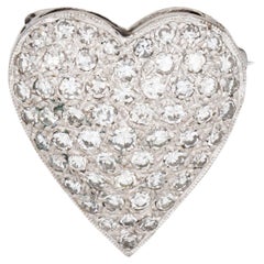 1.12ct Pave Diamond Heart Pendant Vintage 14k White Gold Mid Century Jewelry