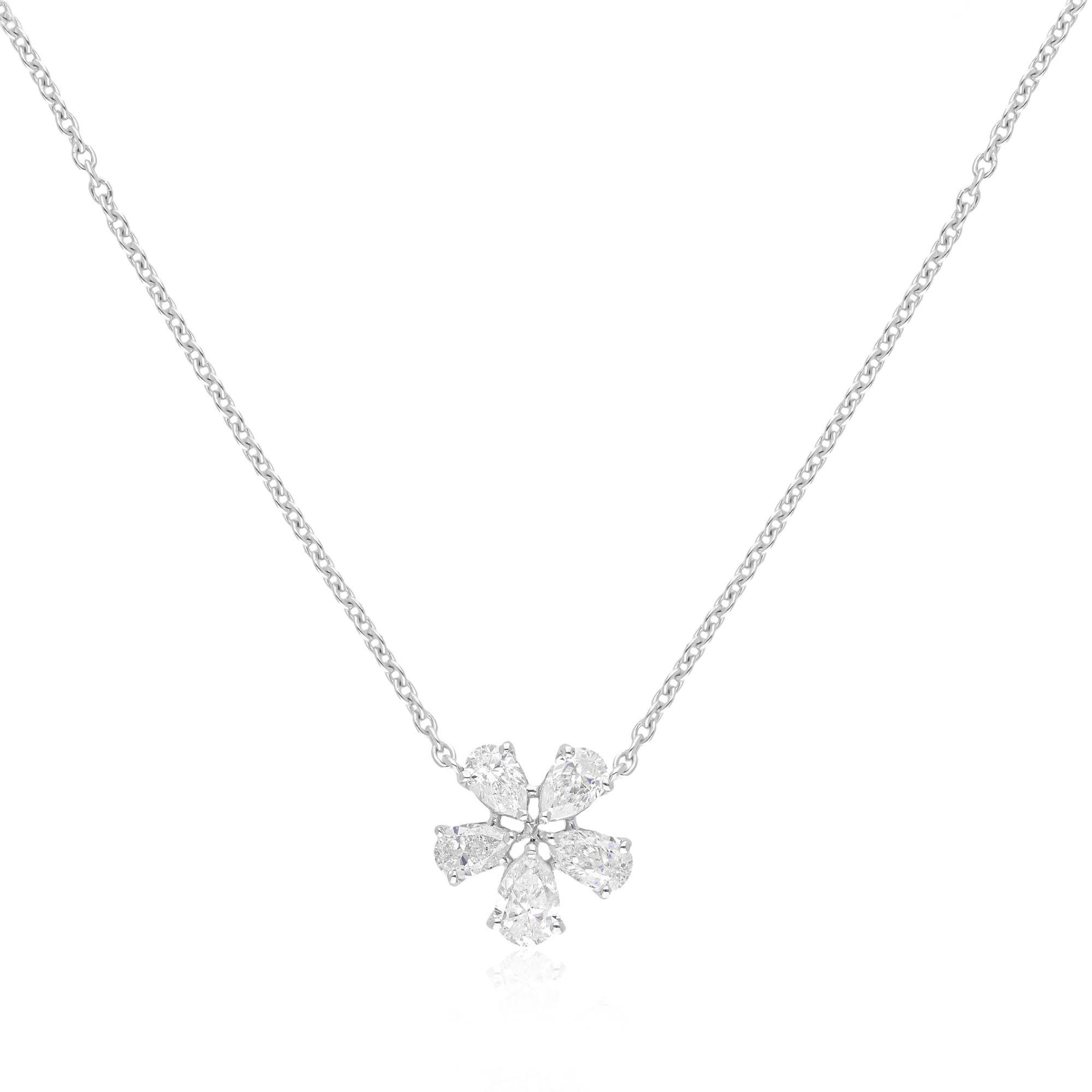 1,12 Karat SI Reinheit HI Farbe Diamant Zierliche Blumenhalskette 14 Karat Weißgold (Tropfenschliff) im Angebot