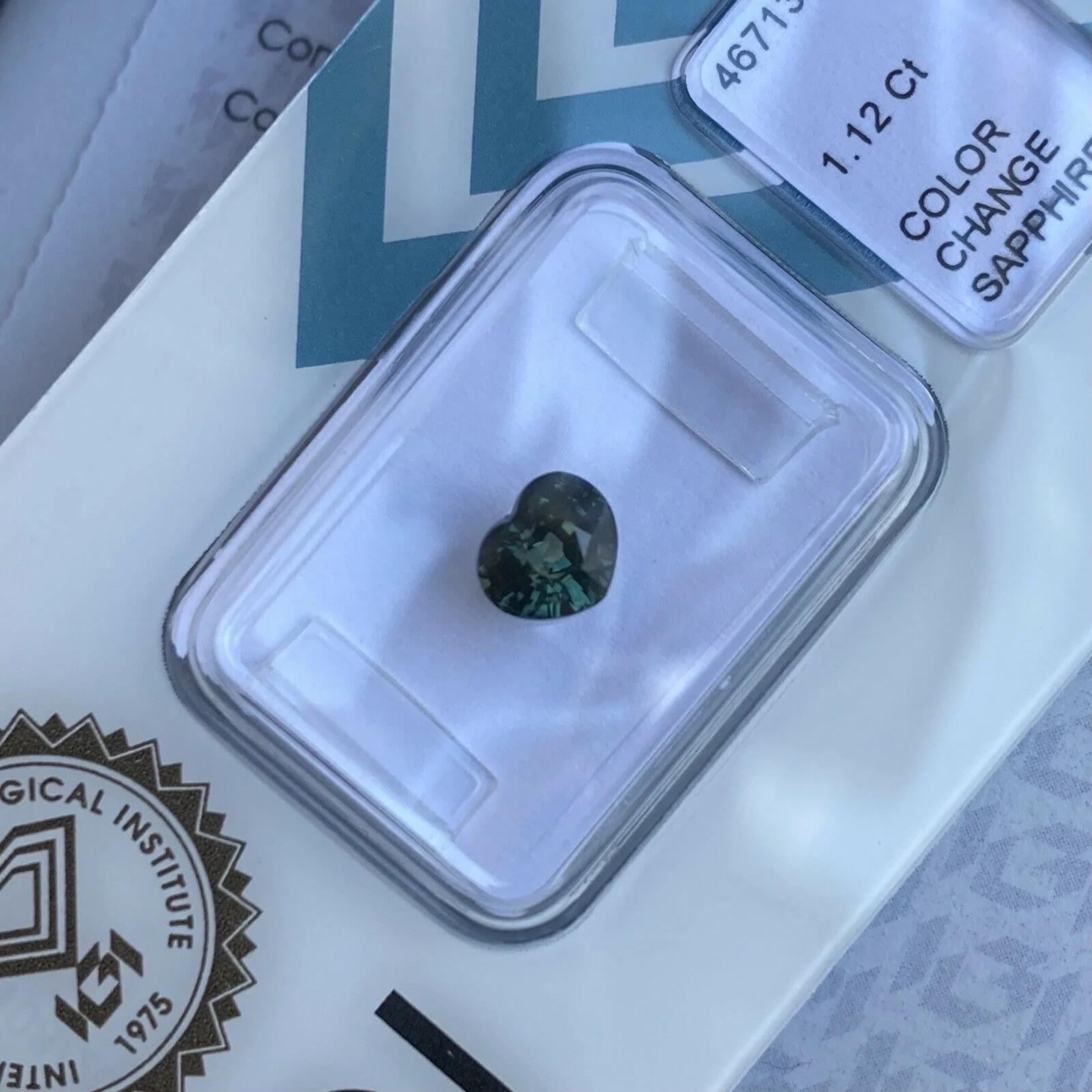 1,12 Karat unerhitzter Saphir Grün Blau IGI zertifiziertes Herz australisch (Herzschliff)