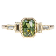 1.12ct Unheated Montana Sapphire Baguette Diamond 14K Gold Engagement Ring